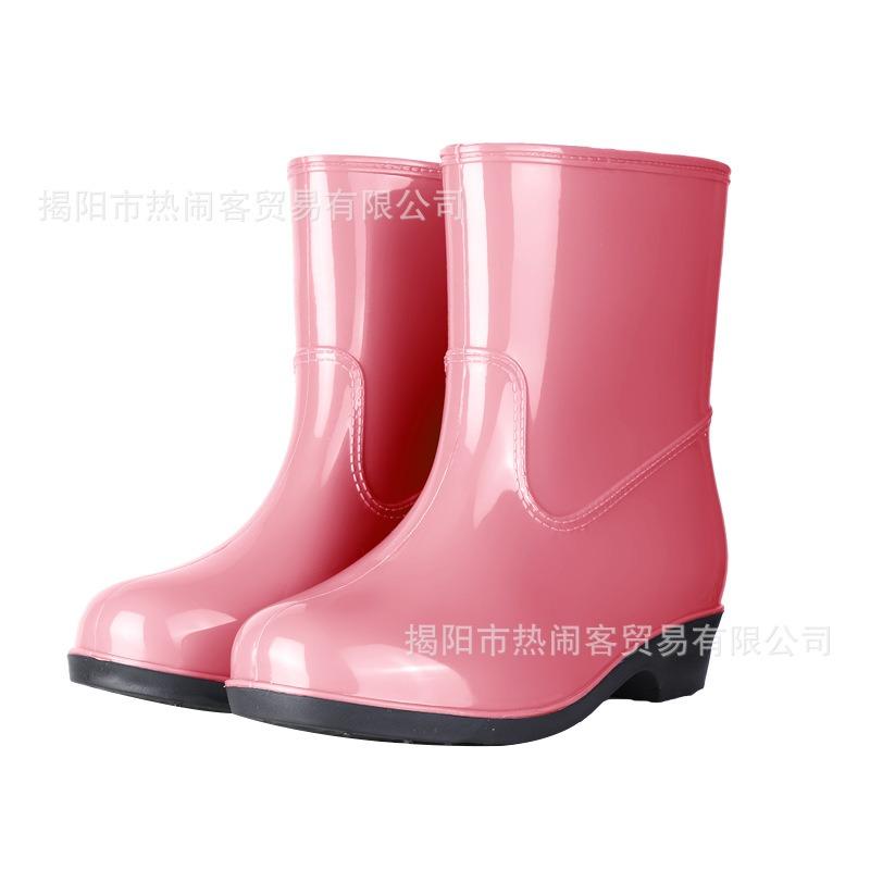 Pink medium tube women's rain shoes fashion non-slip rain boots kitchen waterproof glue shoes garden wading boots women's boots 20 high water shoes