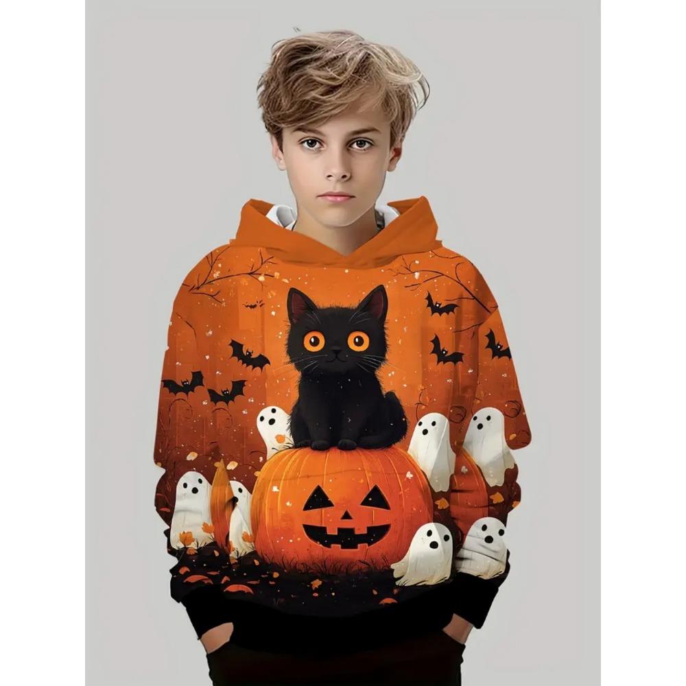 Kids Halloween Sweatshirt Boys Girls Pumpkin Head Elements 3D Print Hoodies Autumn Winter Fashion Pullover Children Clothes