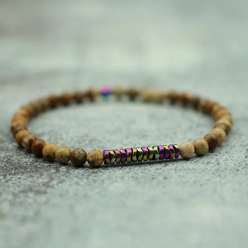 Bracciale in Pietra Naturale Uomo Donna 4mm Bracciale con Perline Piccole Bracciale Meditazione Yoga Occhio di Tigre Mappa Brazalete Pulseira