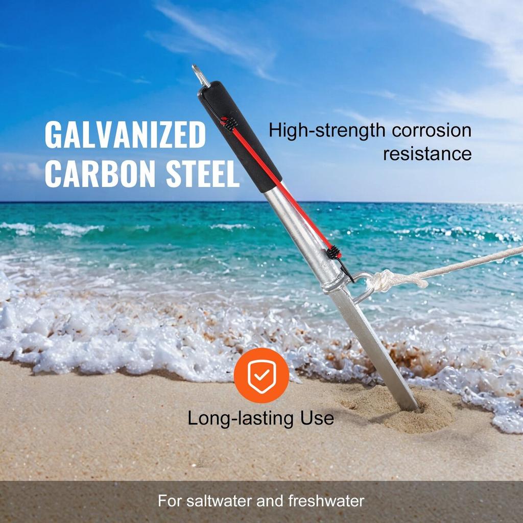 Sand Spike Boat Anchor Pole, 36" Galvanized Carbon Steel Slide Anchor Shore Spike, Self-Hammering Beach Spike Anchor for Small Boat Jetski Pontoon