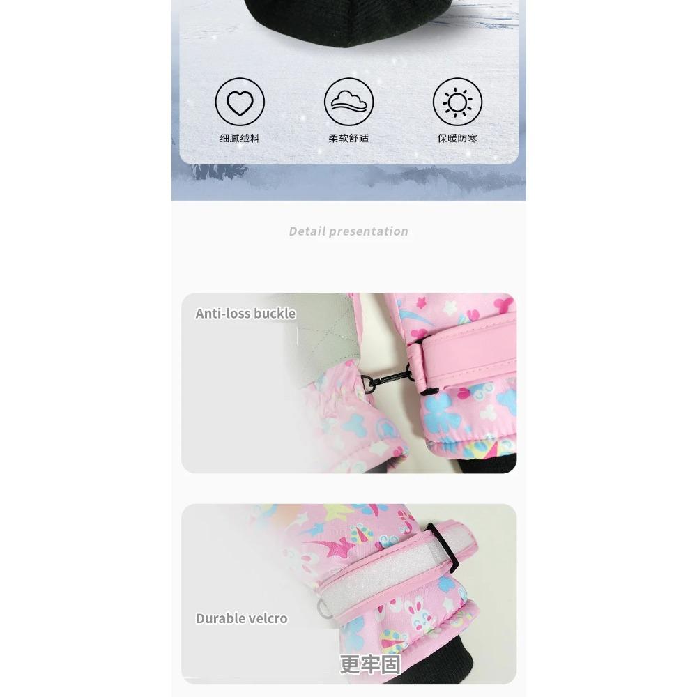 New Children Ski Gloves Girls Warm-Keeping Cartoon Pink Gloves Boys Cotton Waterproof Touchscreen Sports Gloves 9-15Y