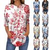 Damenmode Lässig Dreiviertelärmel Blumendruck Rundhals T-Shirt Top