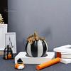 Halloween Pumpkin Decor Black And White Striped Ornament, Retro Style Resin Sturdy Indoor Desktop Decoration Tabletop Centerpiece, Ornament