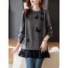 Fashion Round Neck Lace Sequin Spliced Sweatshirt  Autumn and Winter Vacation Two Casual and Versatile Bead Tops