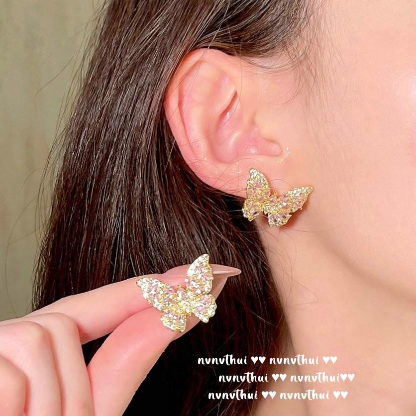 Papalacha Pink Gem Butterfly Necklace, Dancing, 18K Gold Dust Plated Love Rainbow, Zircon Earrings