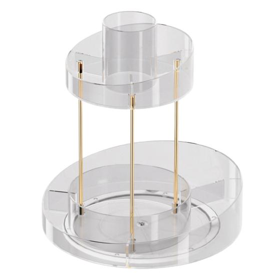 Makeup Perfume Cosmetic Organizer Skincare Rotating Vanity Separated Compartments 2 Tier Spinning Display