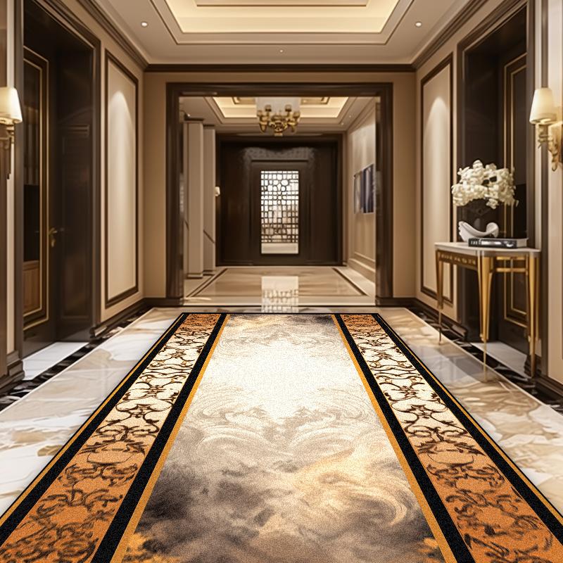 European Luxury Golden Corridor Soft Carpet Villa Aisle Stair Decoration Area Rug Washable Hotel Porch Entry Floor Mat Non-slip