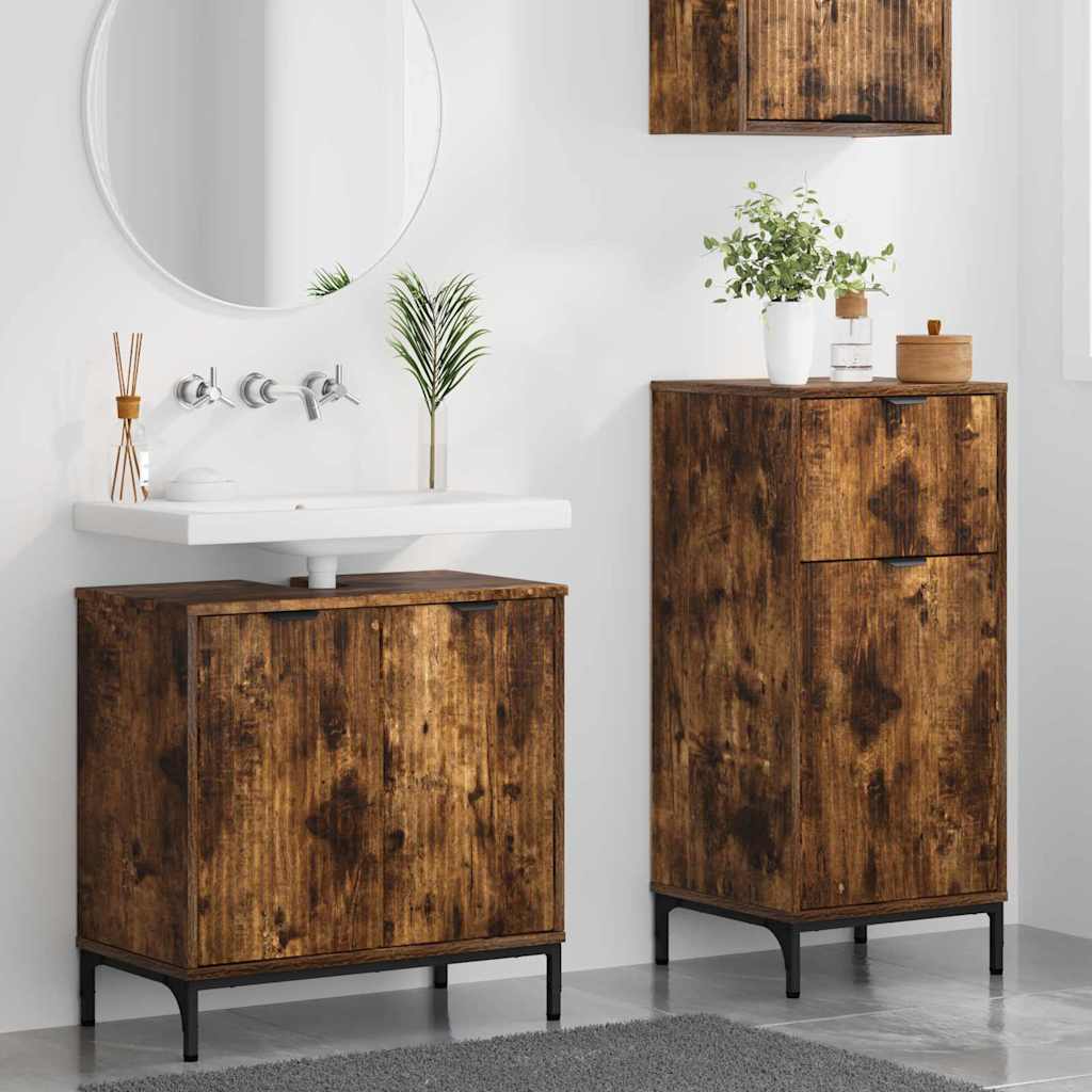 Bathroom Furniture Set with Drawers 2 pcs Smoked Oak
