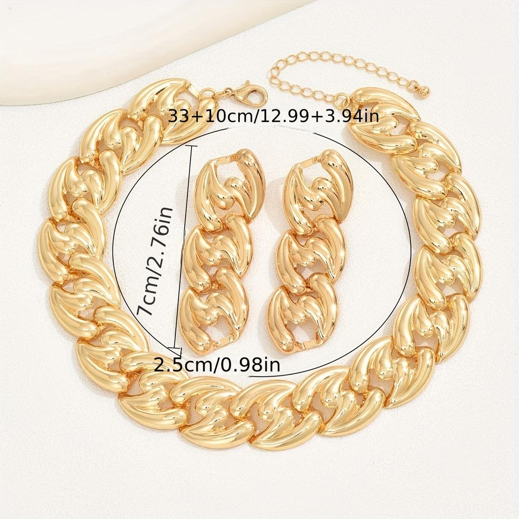 3 buc Cercei + Colier Set de bijuterii în stil punk Design de lanț auriu gros, potrivit pentru bărbați și femei, se potrivesc cu ținutele de zi cu bijuterii unisex