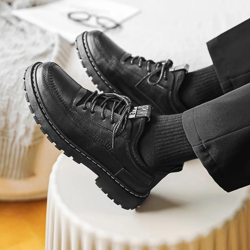 New retro handmade men's shoes leather shoes outdoor casual men's social shoes lace-up sewn non-slip