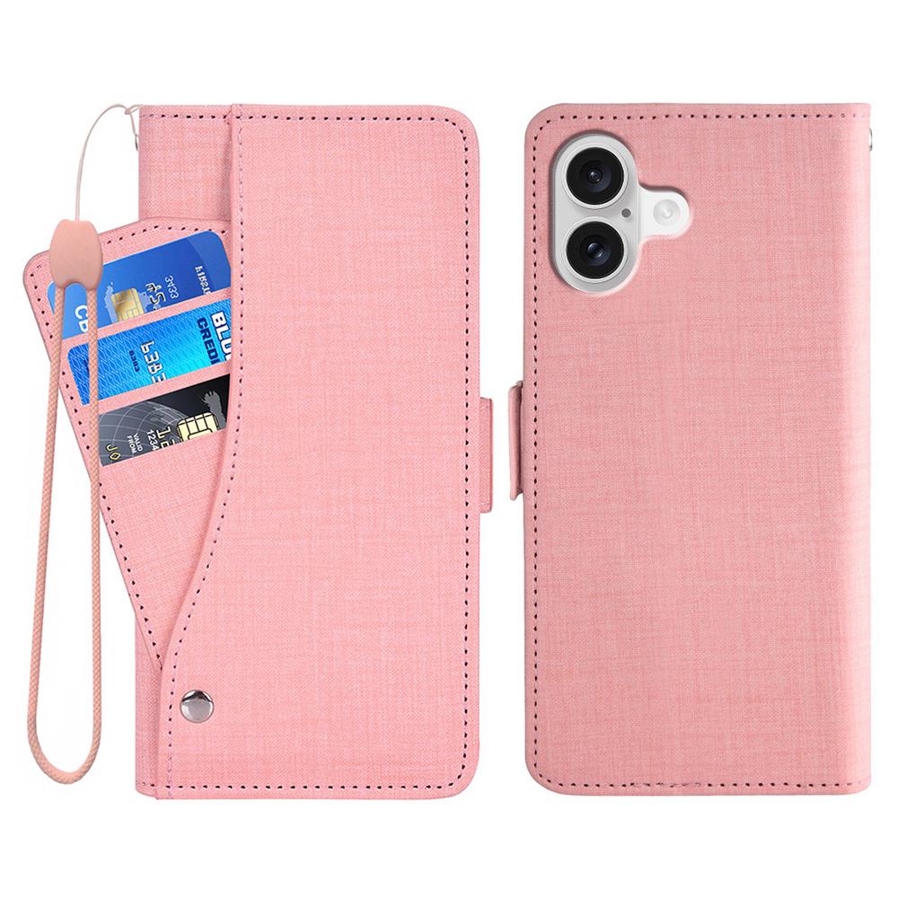 

For iPhone 16 Plus Case Jean Cloth Texture PU Leather Wallet Phone Cover with Rotating Card Slots