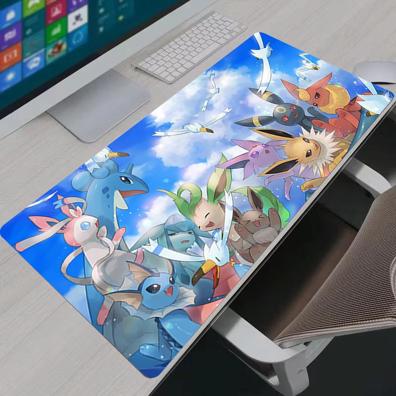 Mouse Pad Kawaii Eevee PC Accessories Gamer Cabinet Mousepad Anime P-pokemon Keyboard Rug Laptop Gaming Rubber Desk Mat