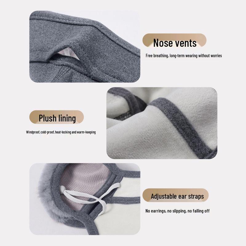 Unisex Plush Winter Face Mask with Earmuffs: Anti-Wind Cycling Shield for Cold Protection