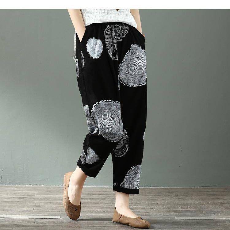 Retro Artistic Cotton Harem Pants - Breathable, Loose-Fit Summer Women's Plus Size Cropped Pants
