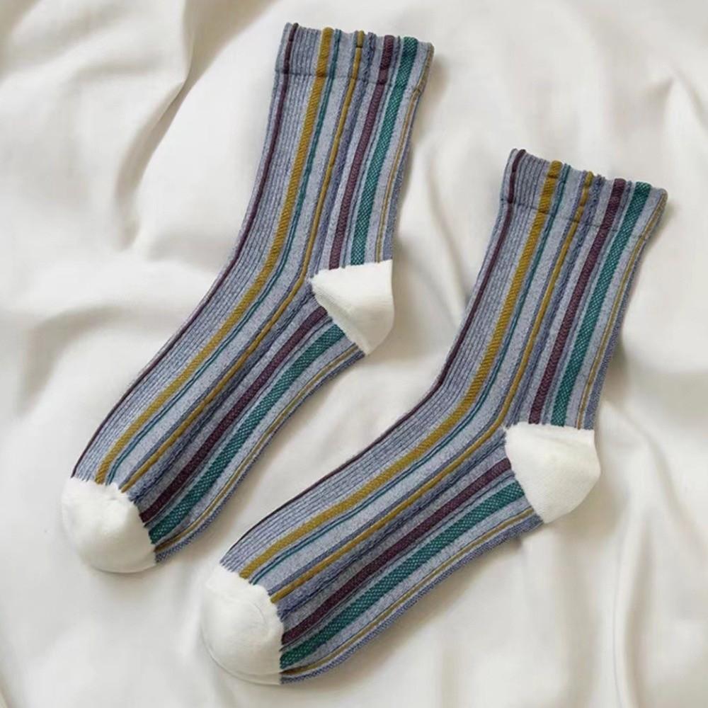 5 Pair Retro Harajuku Socks Korean Style Mid-calf Socks Fashion Striped Socks  for Women
