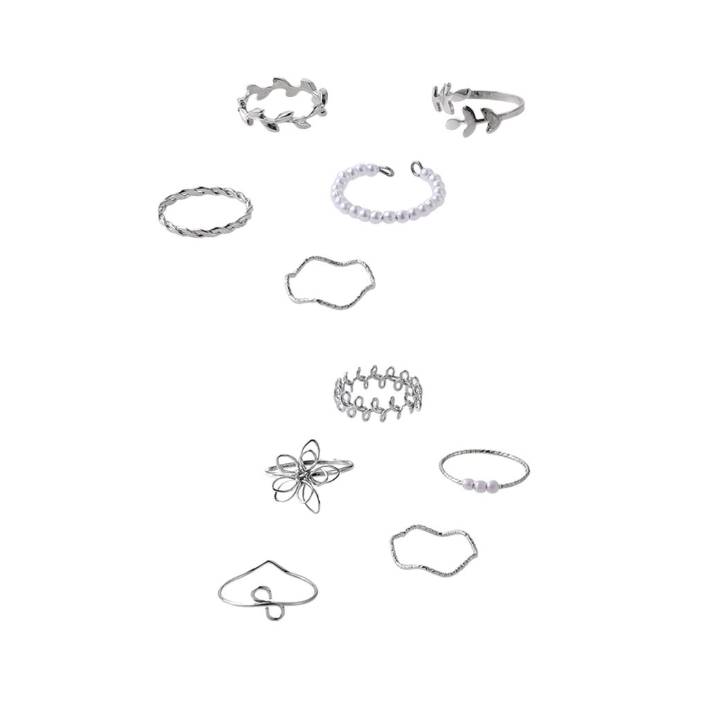 Pack Of 10 Elegant Hollow Flower Leaf Vine Charm Rings for Women Fashion Jewelry Finger Accessories for Daily Wear