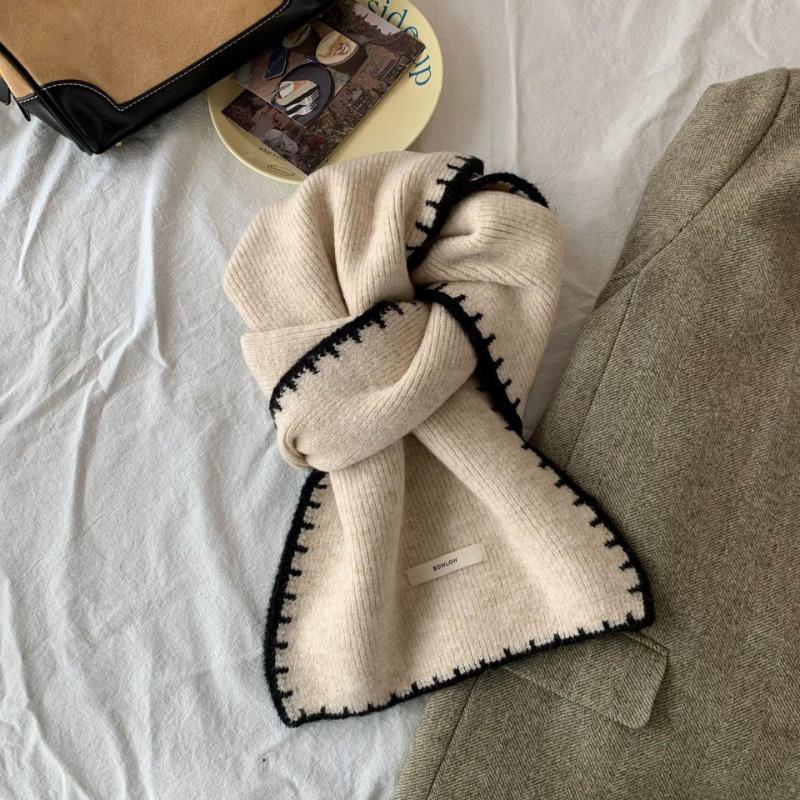 Christmas Red Lock Edge Wool Knitted Scarf Female Winter Student Couple High-end Wool Scarf Male