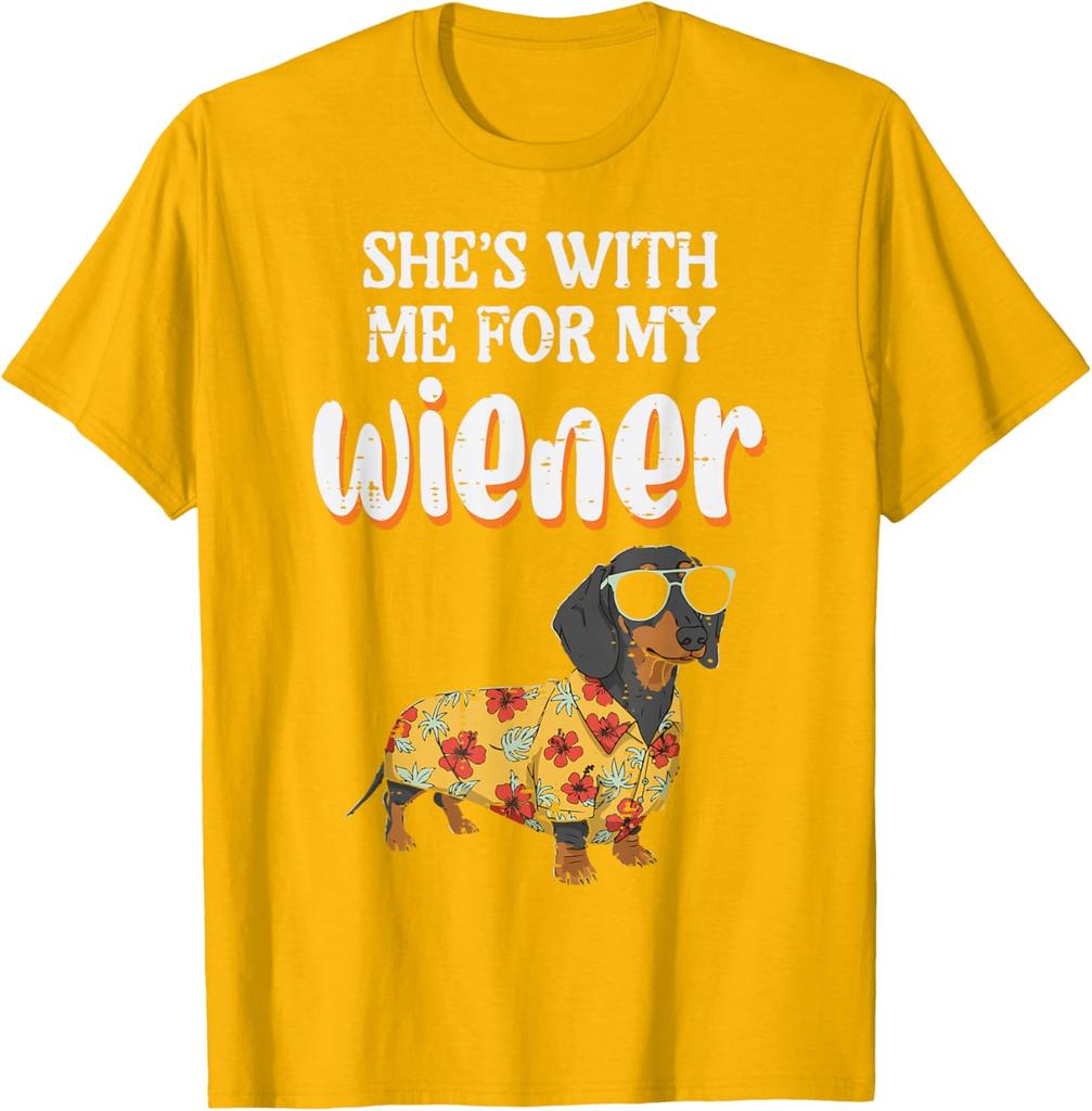 Funny Dachshund Wiener Dog Hawaiian Shirt Graphic Tee Casual Men TShirt