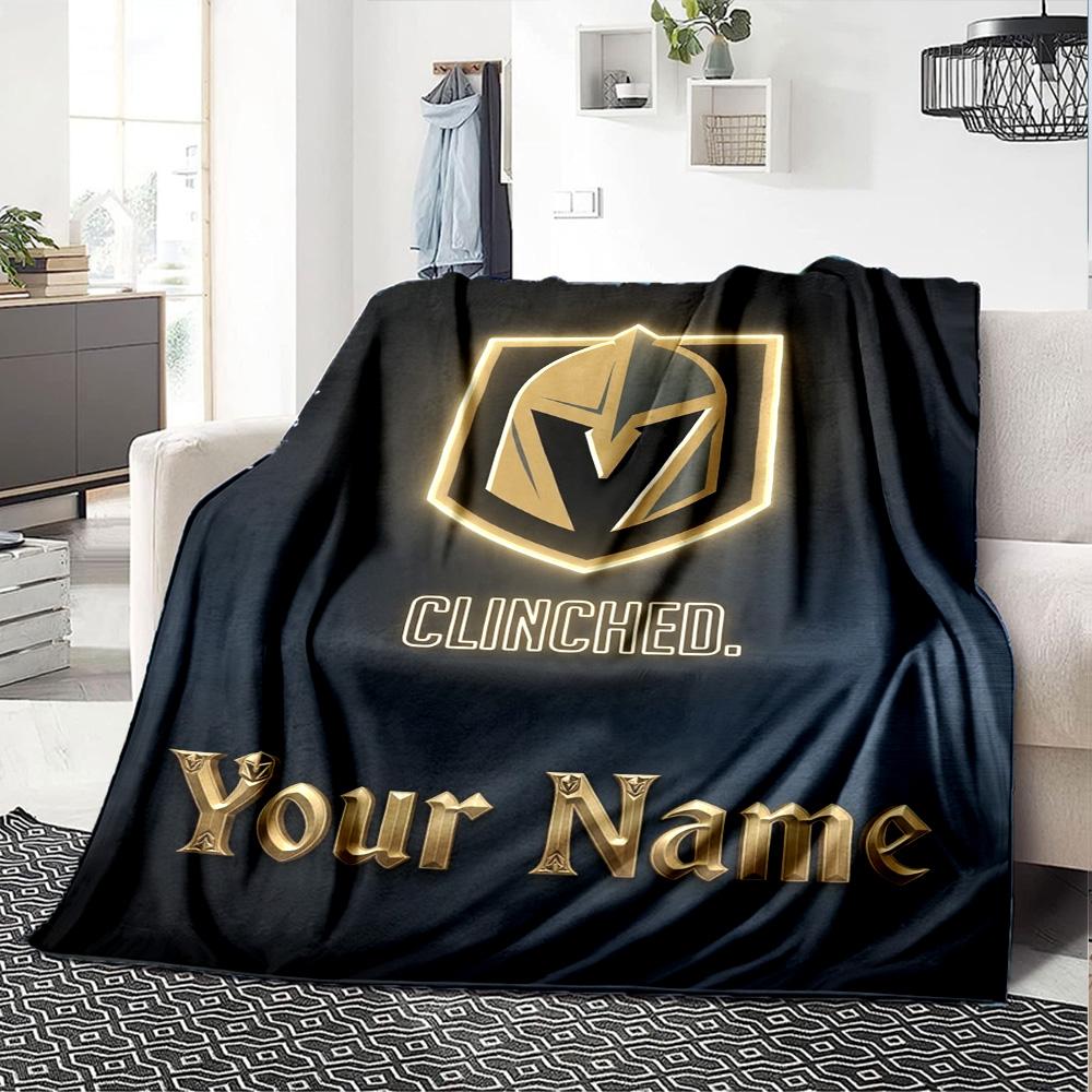 Name Custom Vegas Golden Knights Logo Print Flannel Blanket High Quality Warm Comfortable Cover for All Seasons Perfect for Gifts Home Decor