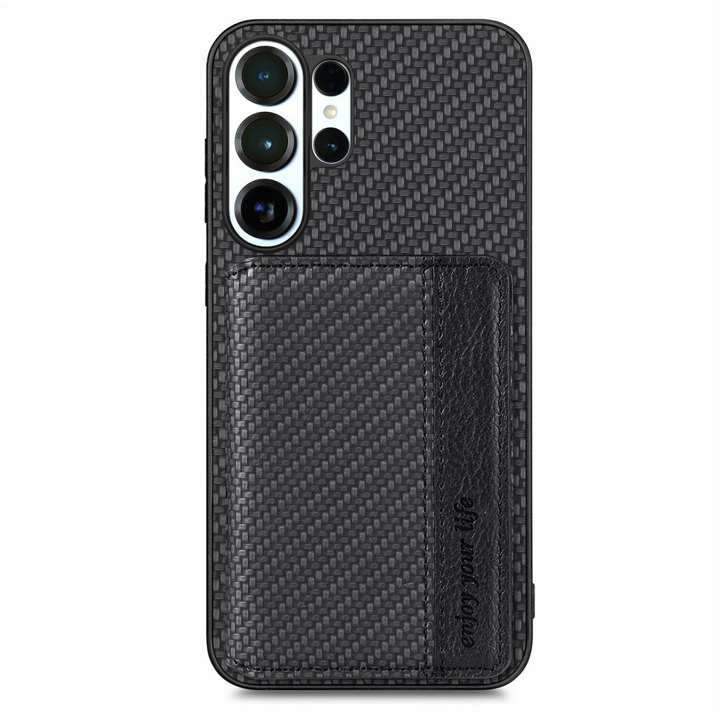 Business Magnetic Carbon Fibrer Cards Solt Wallet Phone Case For Samsung S25 Ultra S24 Plus S23 A17 A07 Kickstand Flip Cover