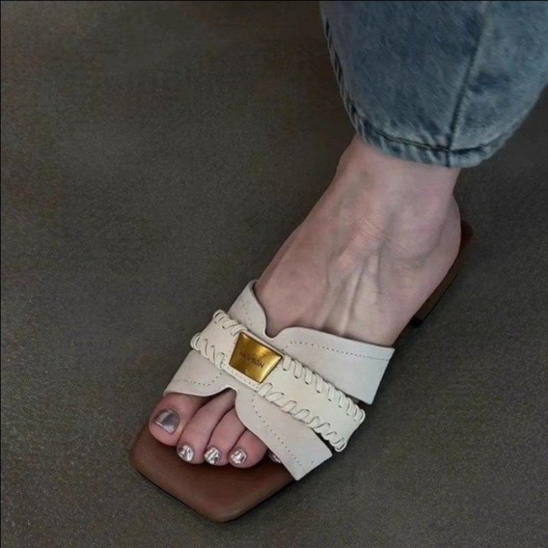 Fashion 2025Handmade  Leather Bottom Slippers Women's Summer Outdoor Wearable Slides Style Design Sensation Small