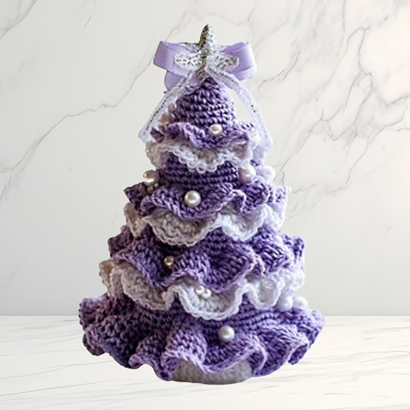 

DIY Handmade Crochet Christmas Tree Kit Beginner Christmas Kit, Tree Bow Pearl Embellishment,Christmas Craft Kit with Yarn, Hook,Beads & Instructions