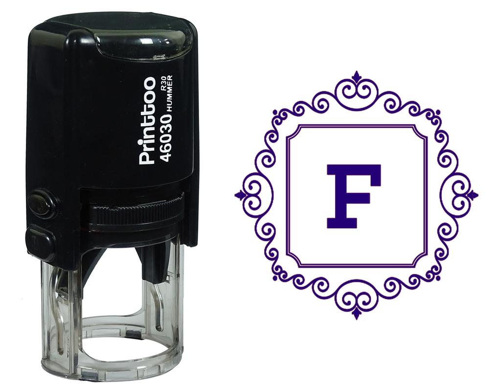 Printtoo Square Swirl Border Alphabet F Monogram Initial Self Inking Rubber Stamp Office