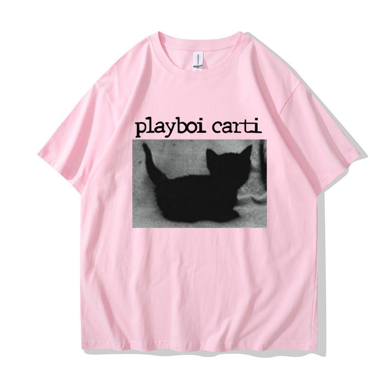 Playboi Carti Oversized Hip-Hop T Shirts Cute Cat Harajuku Print Tee Regular Mens Tops Quality Rapper Tshirt
