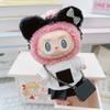 Suitable for 17cm Labubu Doll Clothes Fashion Clothing Black Cat Hair Clip with Pearl Choker Necklace Mini Cute Doll Fashion Accessories