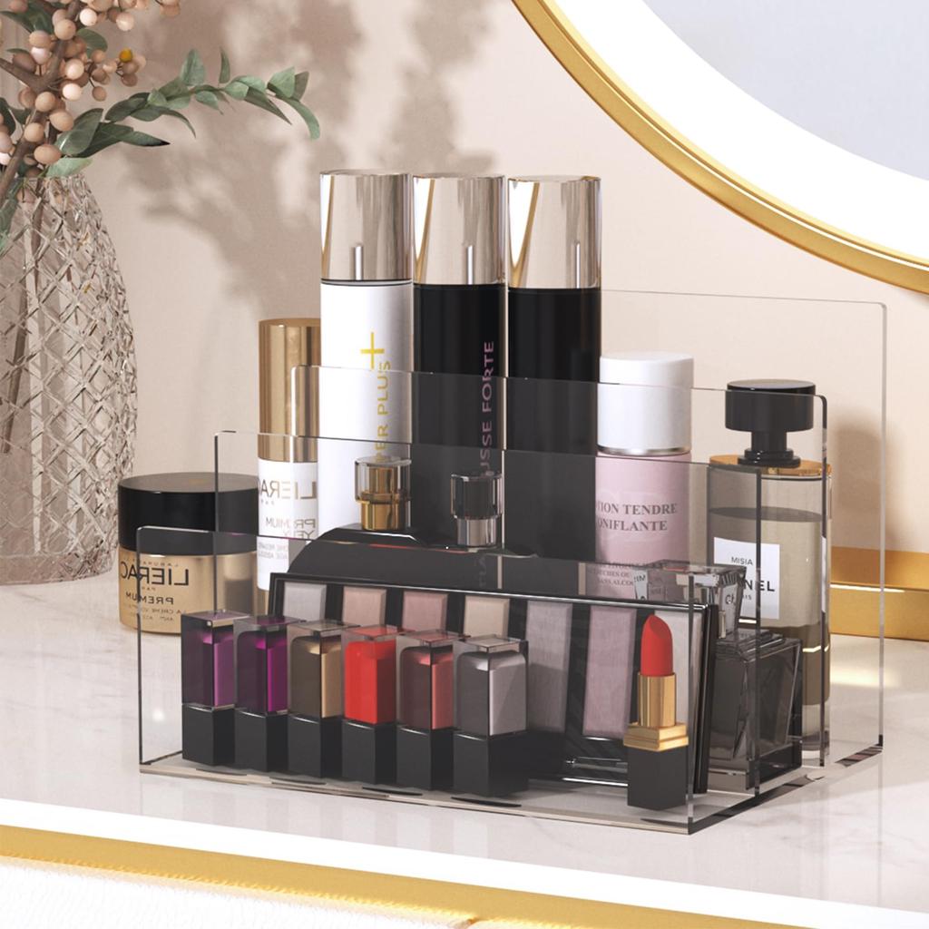 Andacar Desk Shelf, Storage Rack, 3 Compartments, File Box, Desk Rack, Office Storage Rack, No Installation Required, Clear Plastic, Bookshelf,