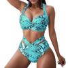 Snake Skin Print Two Ruched Wrap Women Crop Up Bikini Push Front Swimwear Female Bathers Bathing Swimming Swim Suit Tankinis Set