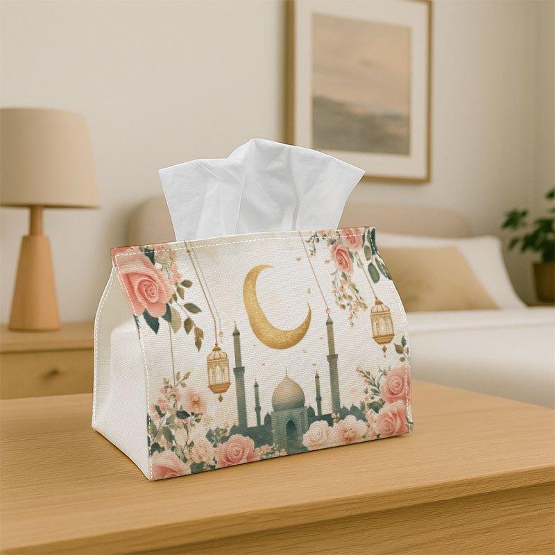 1pc Modern Artistic Tissue Box | Lanterns Print Durable Polyester Fabric for Home, Office, Car, Party - Ramadan Decoration, Seasonal for Home Accessor