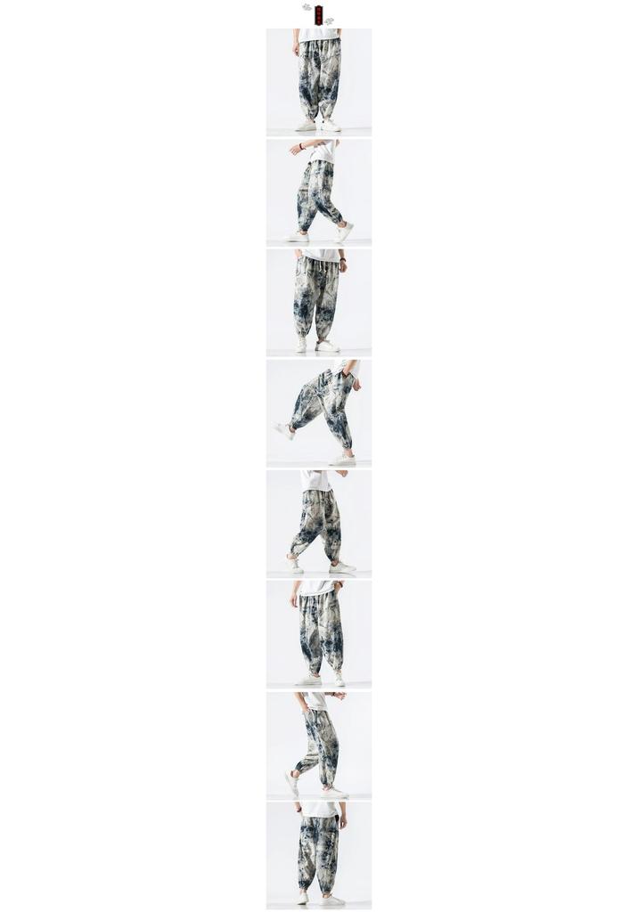 2023 Men's Chinese Style Loose Cotton Linen Printed Harem Cropped Pants, Plus Size Fashion Casual Skinny Pants
