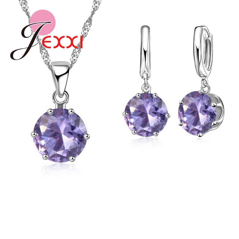 New Fashion 925 Silver Color Shiny Crystals Rhinestones Stones Woman Earring Necklace Jewelry Set 16 Colors