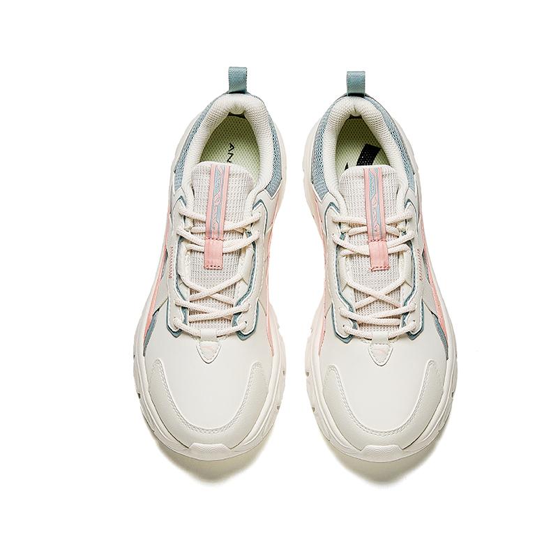 New Anta Cushioned Wear Resistant Breathable Low Top Running Shoes Women's White Pink Cyan 922355574-3