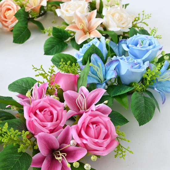 Artificial Floral Wreath for Front Door Realistic Large Rose Lily Flower Wreath with Leaves for Spring Valentine's Mother's Day Wedding Home Decor