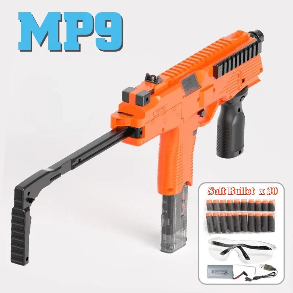 MP9 Submachine Gun High Speed Electric Automatic Burst Toy Gun Infrared Soft Bullet Gun for Children Boy Shooting оранжевый