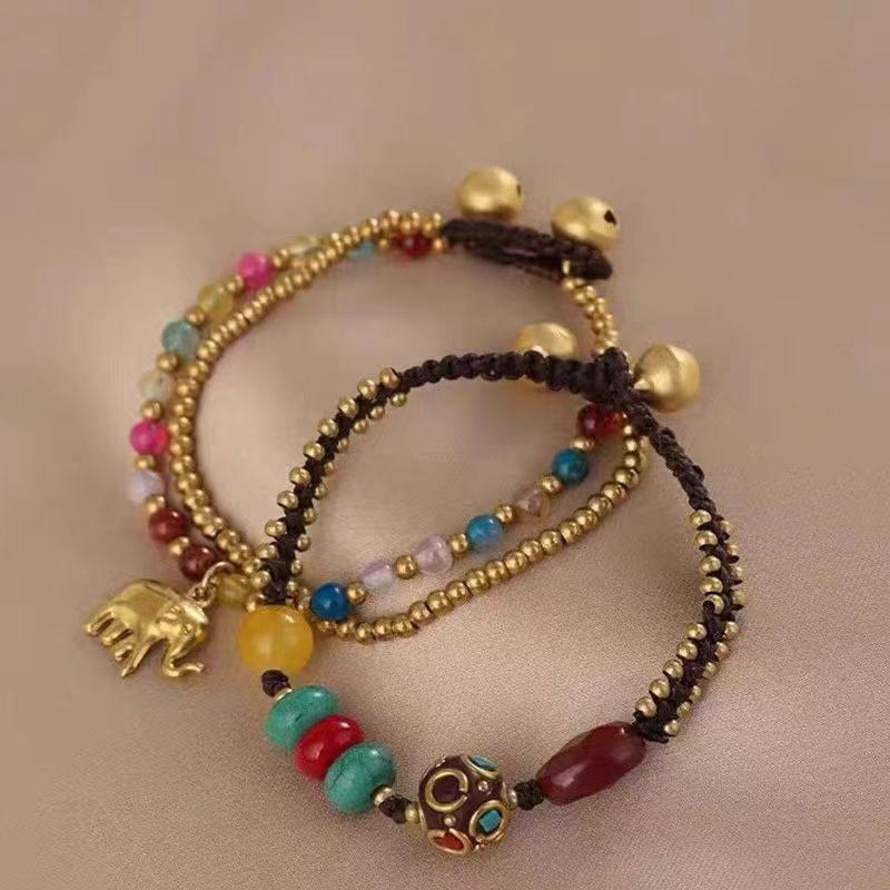 Creative Double Design Layer Braided Rope Bracelet With Cute Elephant Charm