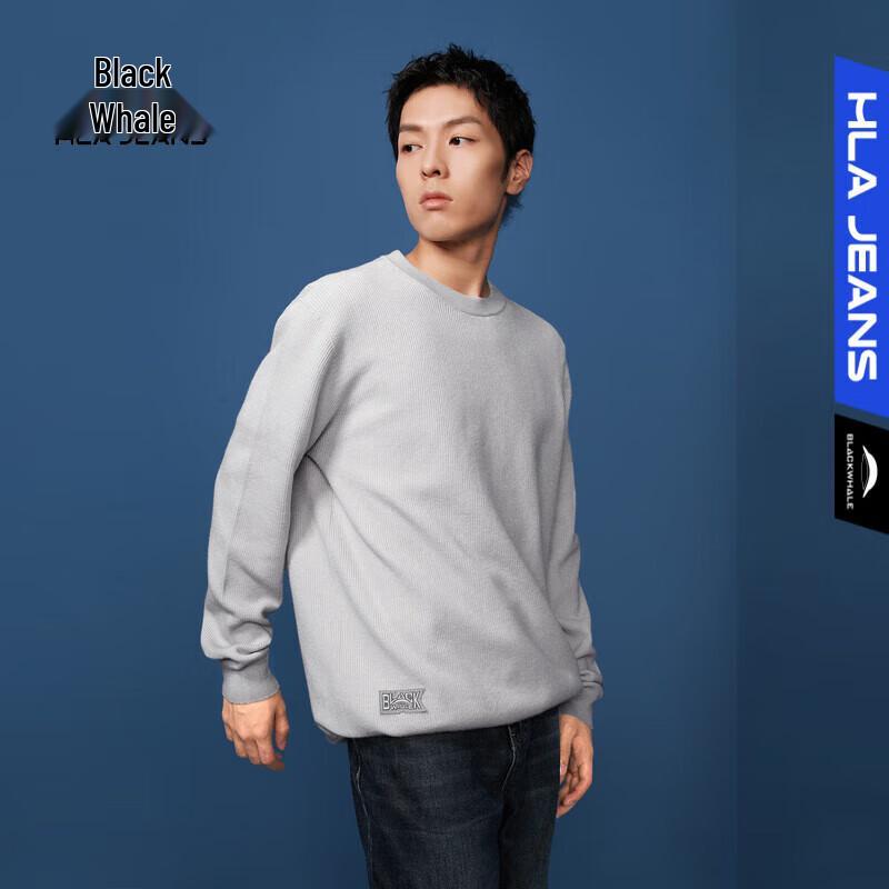 HLA Black Whale Men's Basic Solid Color Round Neck Sweater