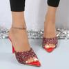 Sequin Slip Flops  Summer New Style Thin Heeled High Heeled Outwear Fashion Sandals Women's Shoes