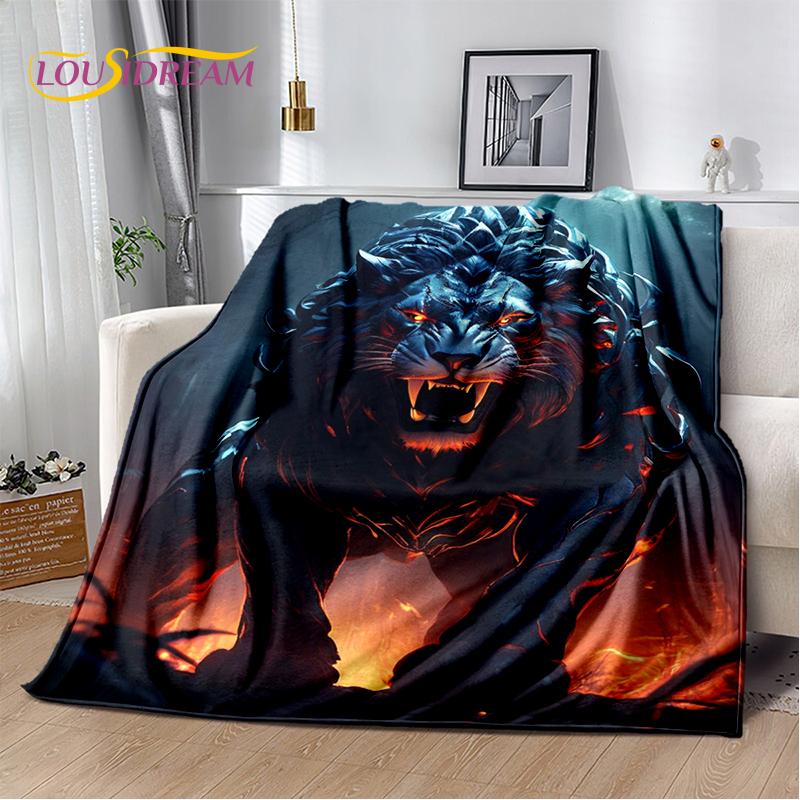 Fierce Tiger Lion Leopard Beast Animal Wildlife Cartoon Blanket,Soft Throw Blanket for Home Bedroom Bed Sofa Picnic Office Cover