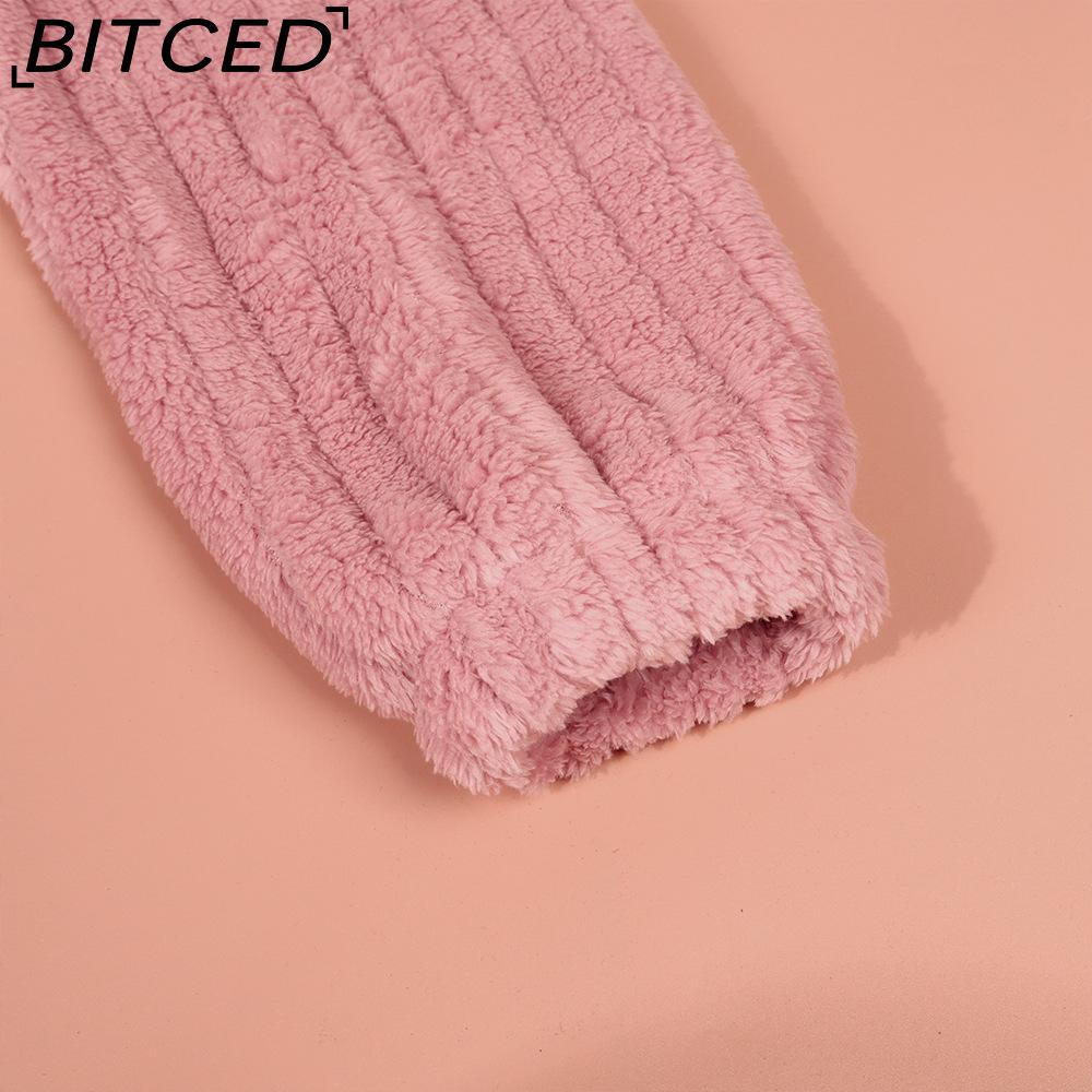 BITCED Women's Fall/Winter Ribbed Fleece Cardigan with Collar, Short-Length Jacket