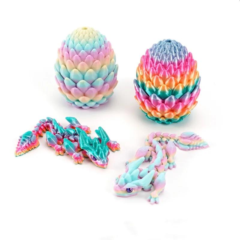 12cm 3D Printed Easter Eggs with Icy Crystal Mini Dragon Articulated Dragon Figure Easter Basket Stuffers Party Favors for Kids