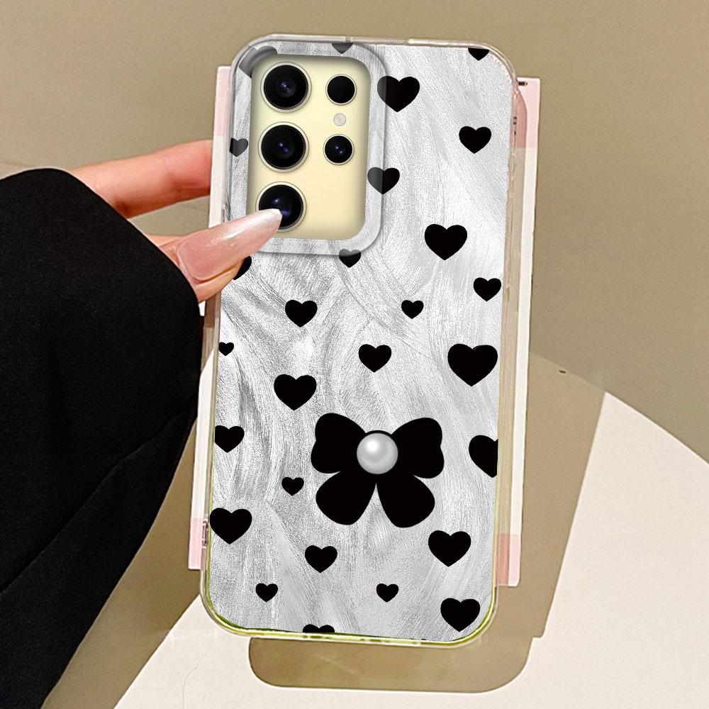 

Retro Green Love Heart Bow Feather Texture Phone Case for Samsung Galaxy S25 S24 S23 S22 S21 FE Plus Ultra Shell Silicone Cover Samsung Galaxy S24 FE білий