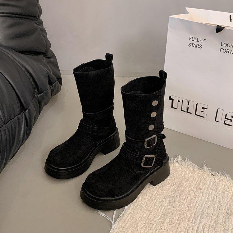 Height-increasing retro Maillard Martin boots for women's 2025 autumn new models, but two wear thick-soled thick-heeled western short boots