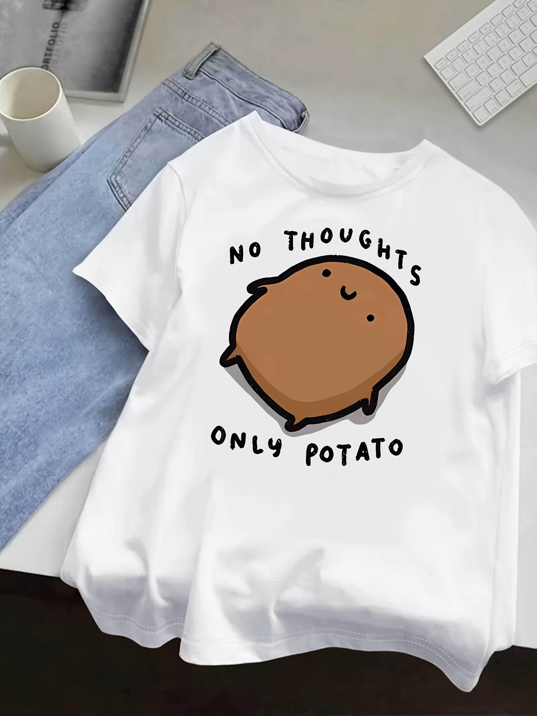 

Casual ShortSleeved TShirt with Cute Potato Pattern Round Neck Playful Design and Elasticity Graphic T Shirts Fashion Y2K S