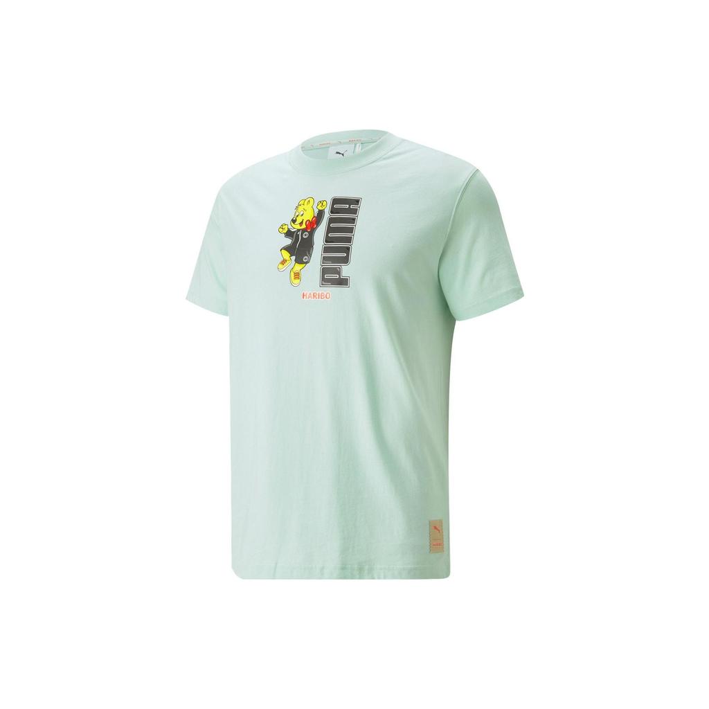 Puma X Koszulka sportowa casual z nadrukiem Misia Haribo z okrągłym dekoltem i krótkim rękawem Męskie Topy Jasnozielona 532763-77