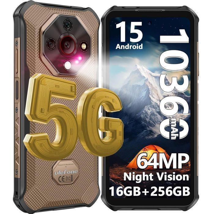 Smartphone Robuste 5G Ulefone Armor X16 Pro 16GO+256GO 6.56" 10360mAh 64MP Telephone Portable Incassable Android 15 NFC/GPS/AI Or
