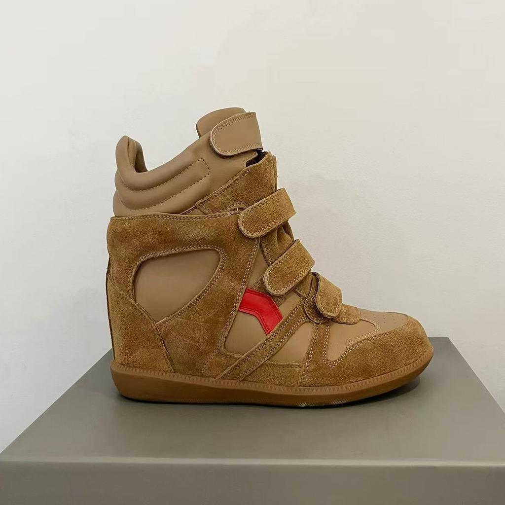 Chaussures montantes blanches en cuir véritable avec rehausse intérieure de 7 cm pour femmes Automne Nouvelles Chaussures de sport décontractées à velcro