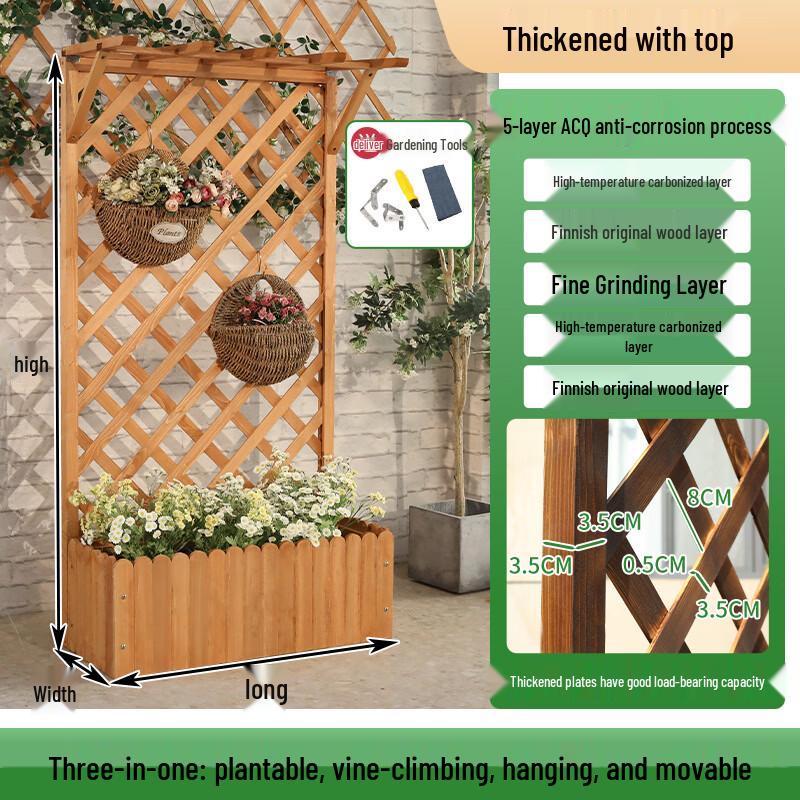 Outdoor Anti-Corrosion Wooden Trellis Planter Box with Roof